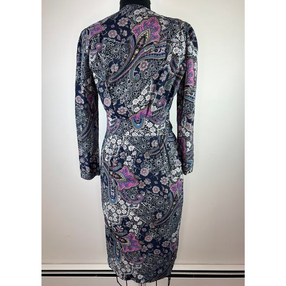 VINTAGE Success Dress Black Paisley Floral Print L/S Midi Dress USA VTG 5/6 - Picture 3 of 6